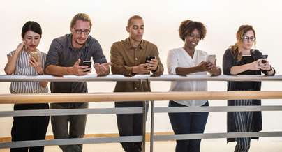 Group using smartphones